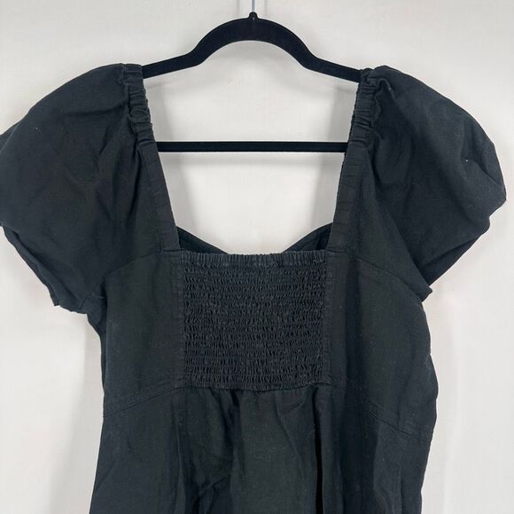 Madewell Linen-Cotton Puff-Sleeve Button Down Mini Dress Black Size 12 - Picture 10 of 12